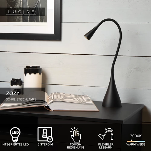 Lucide ZOZY - Schreibtischlampe - LED 3 StepDim - 1x4W 3000K - Schwarz - USP